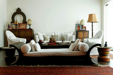 Opulent living room displaying luxury cushions and white sofas