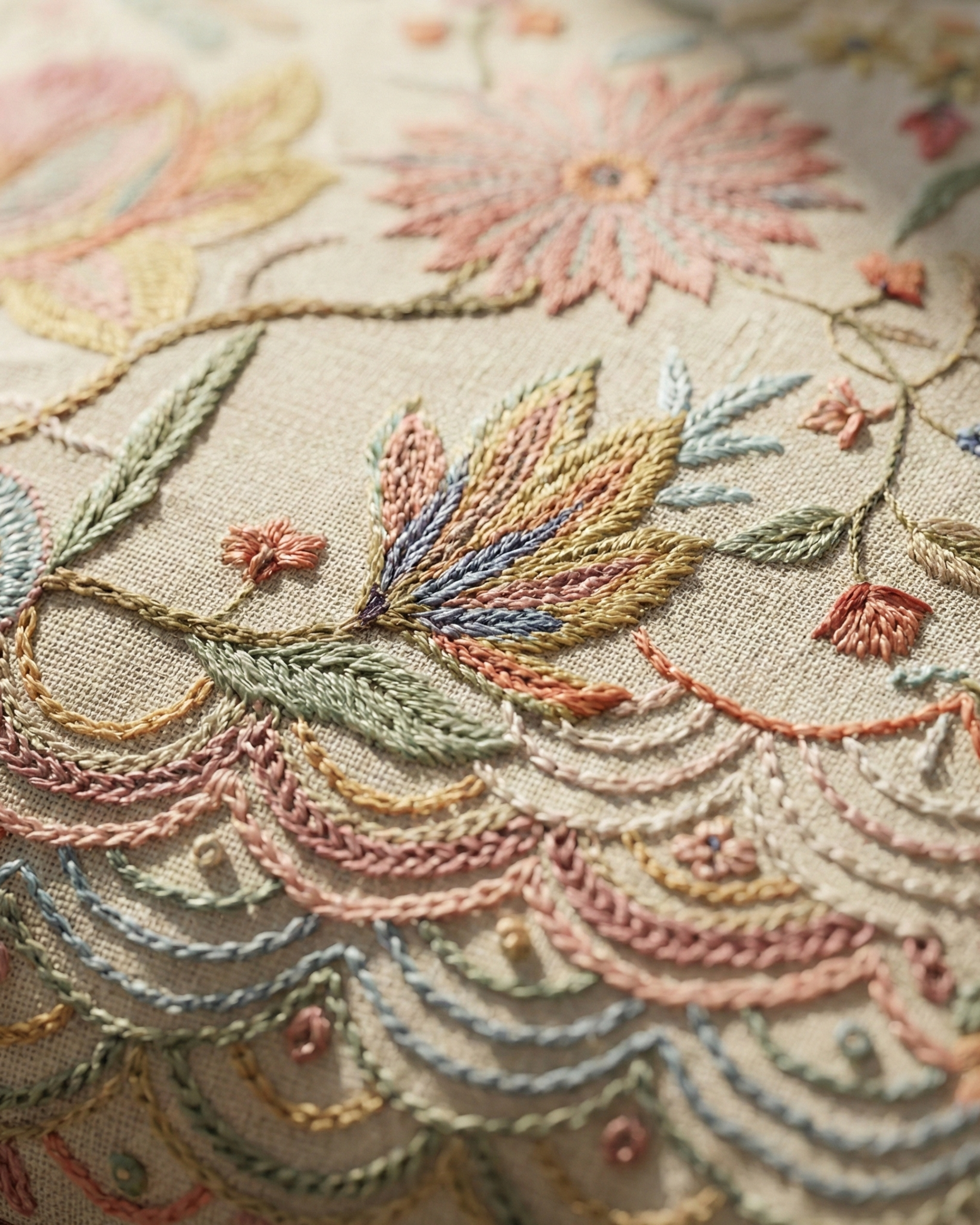 Heritage Bloom Embroidered Cushion