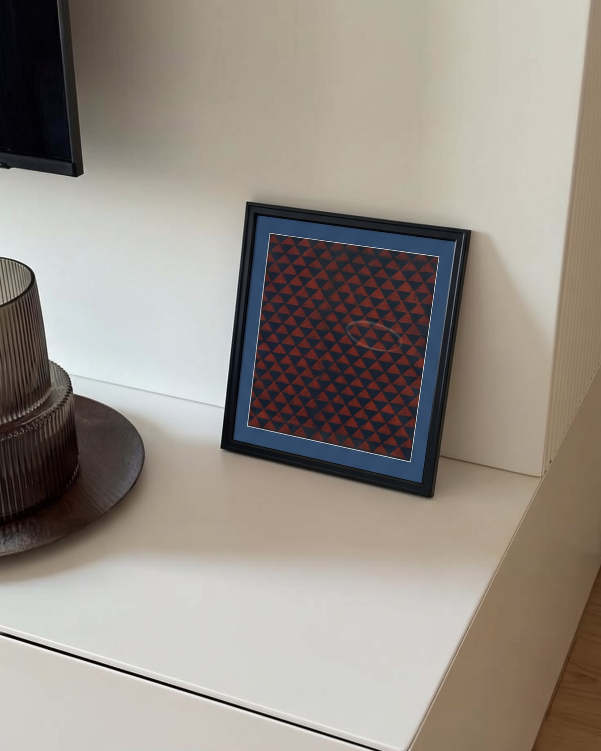 Hand Block Print Fabric Art with Blue Mount | 33 × 33 cm
