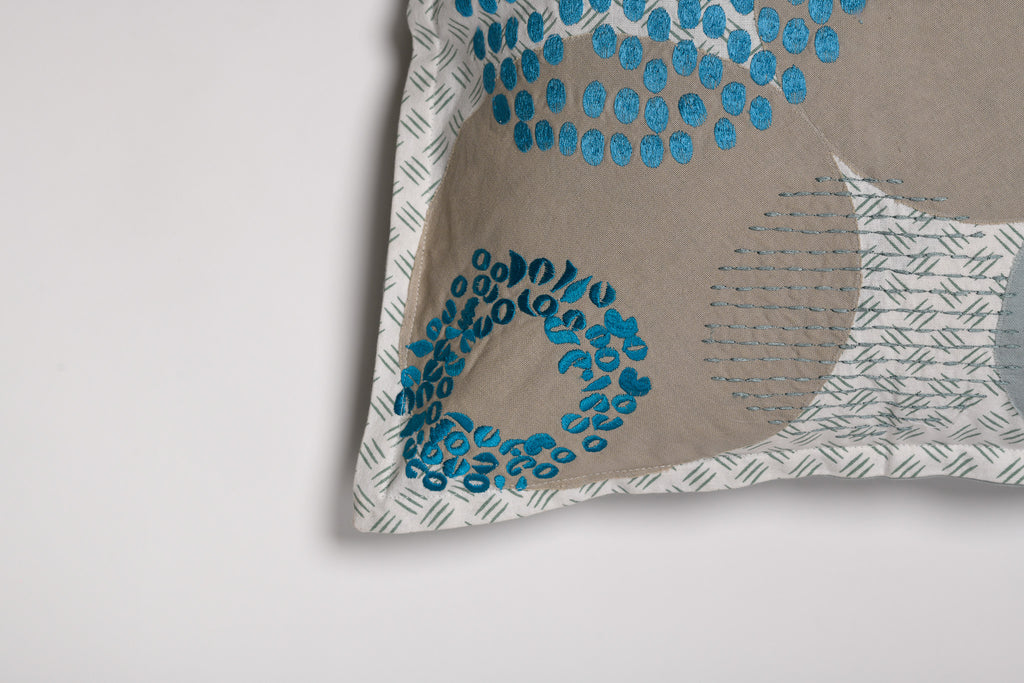 Whispered Petals – Abstract Floral Cushion in Cool Tones