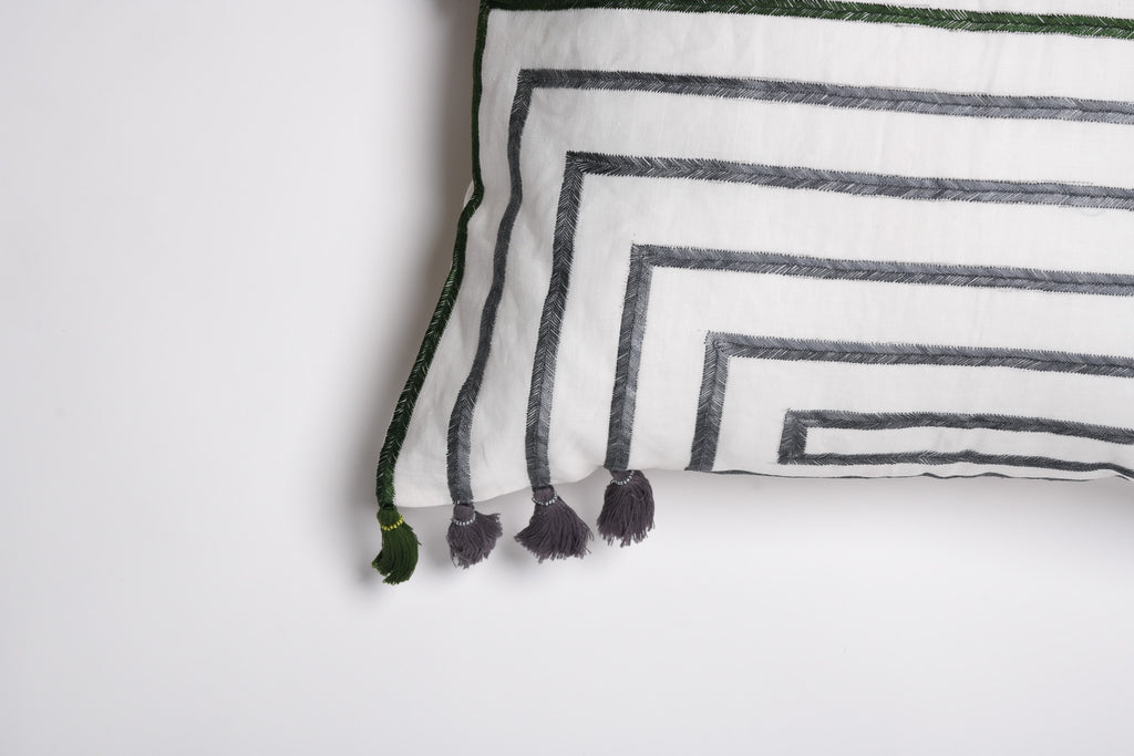 Carnival Threads – Colourful Striped Cushion with Tassels