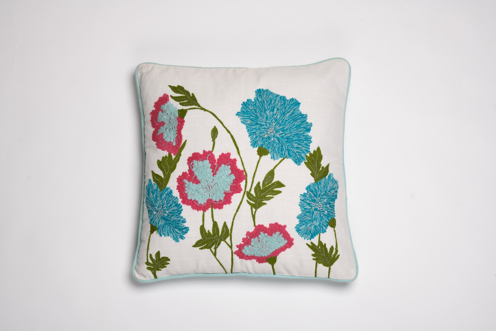 Crimson & Cobalt – Carnation Embroidered Cushion