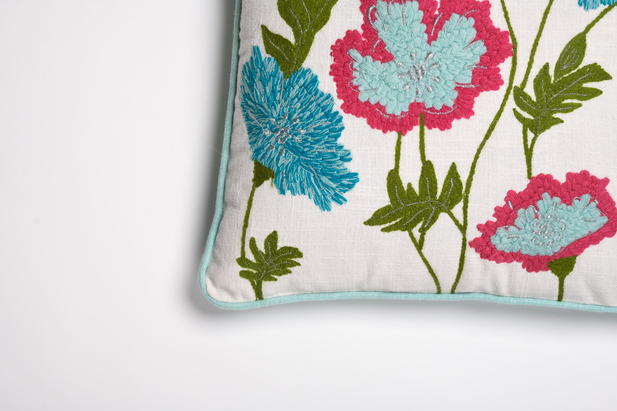 Crimson & Cobalt – Carnation Embroidered Cushion
