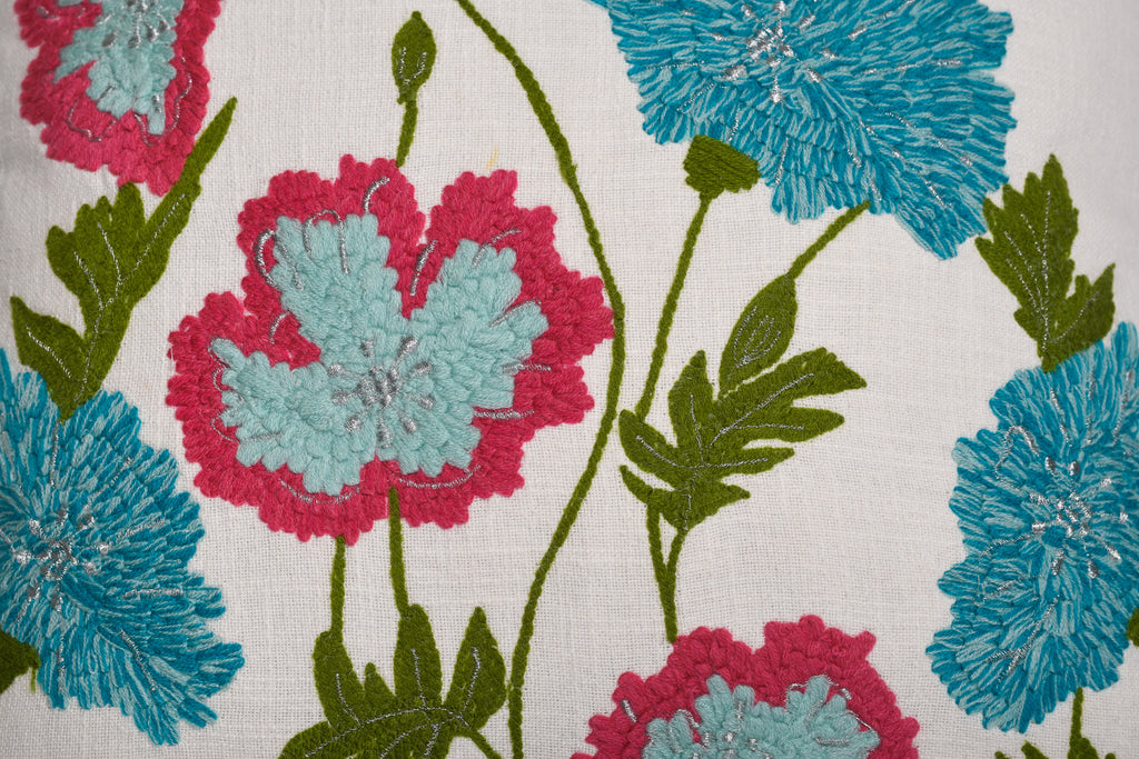 Crimson & Cobalt – Carnation Embroidered Cushion