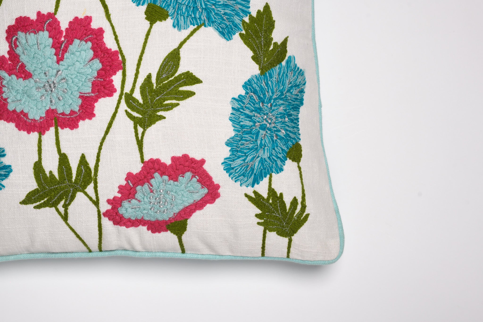 Crimson & Cobalt – Carnation Embroidered Cushion
