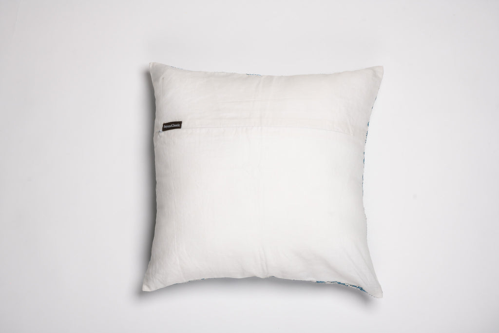 Porcelain Garden – Blue Floral Cushion on White