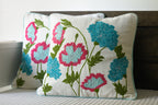 Crimson & Cobalt – Carnation Embroidered Cushion