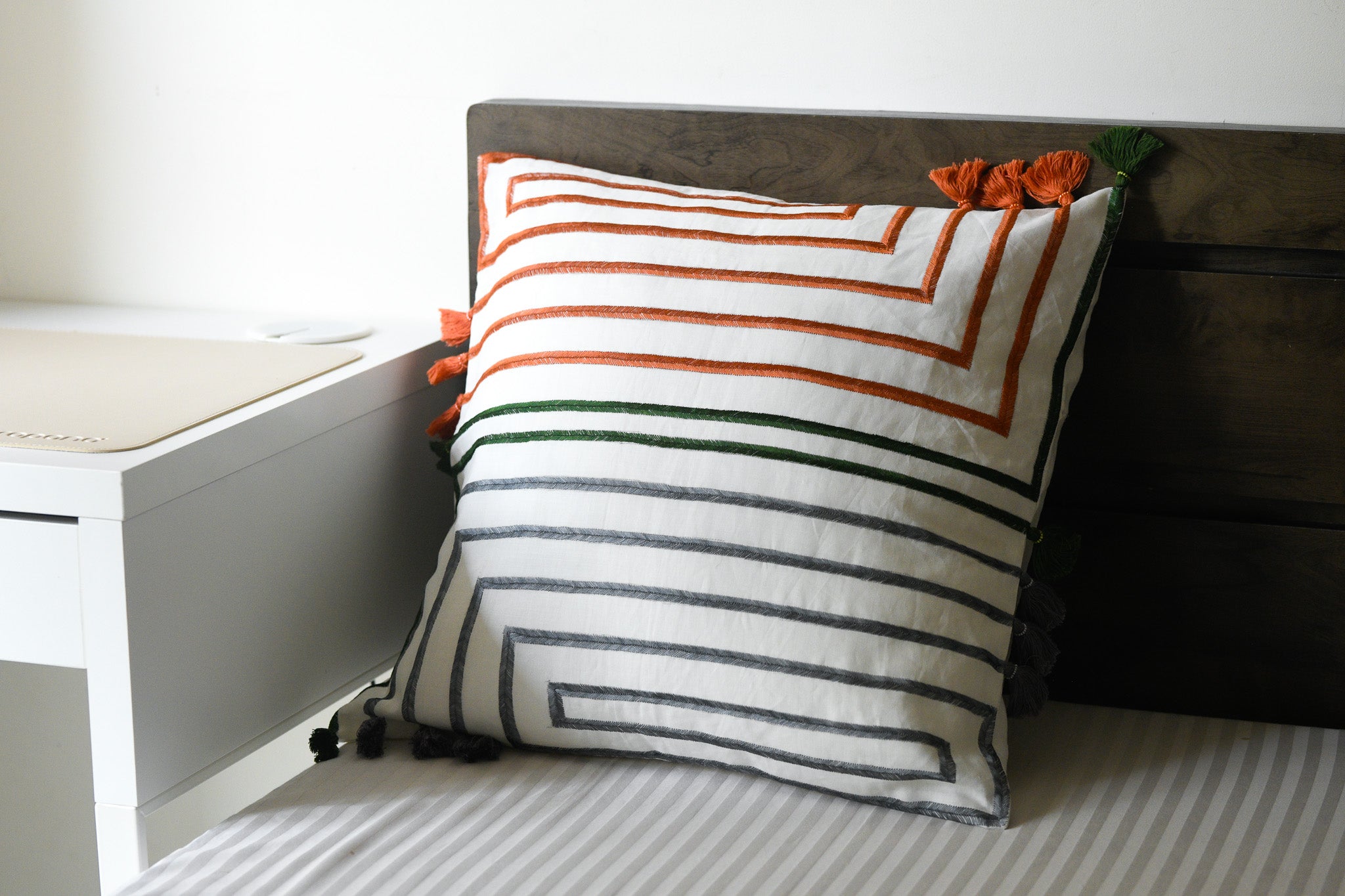 Carnival Threads – Colourful Striped Cushion with Tassels