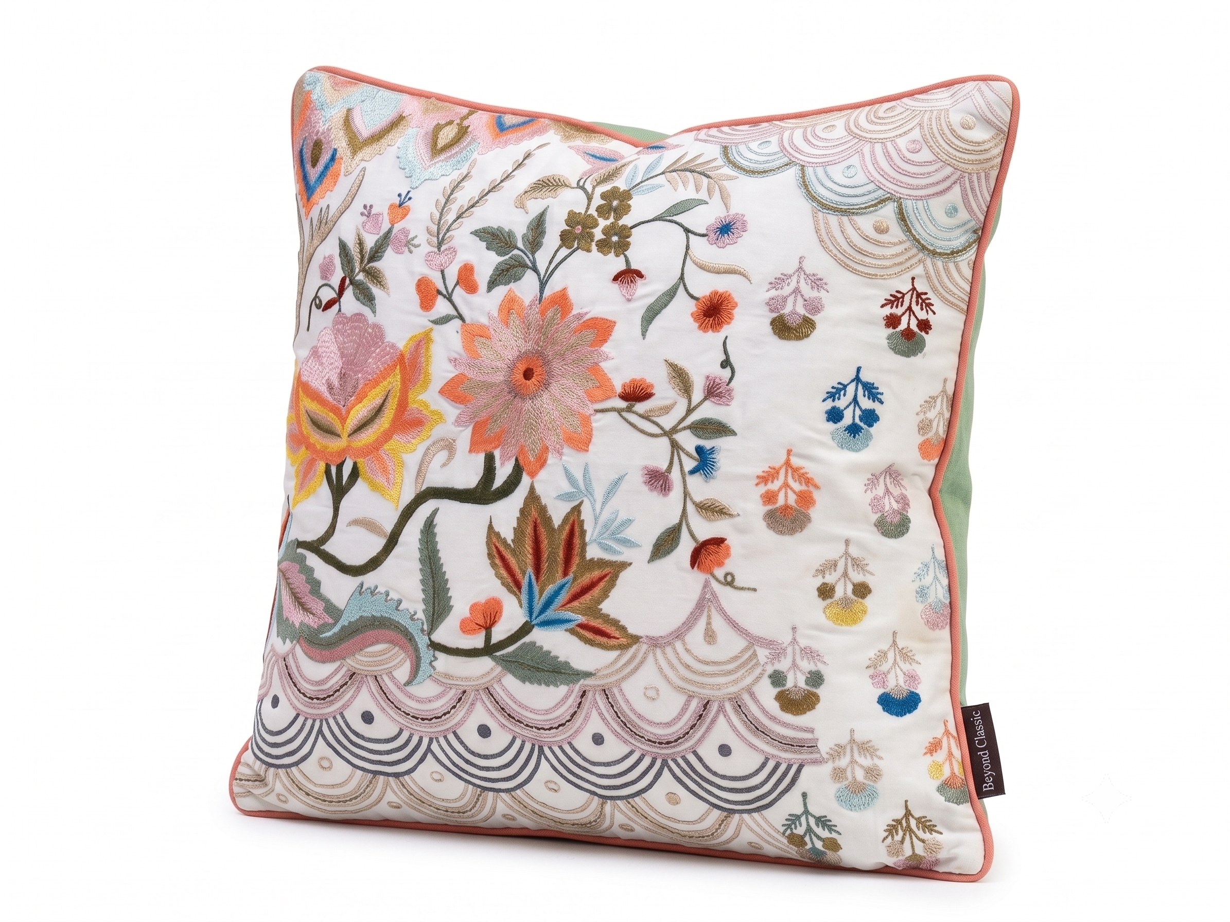 Heritage Bloom Embroidered Cushion