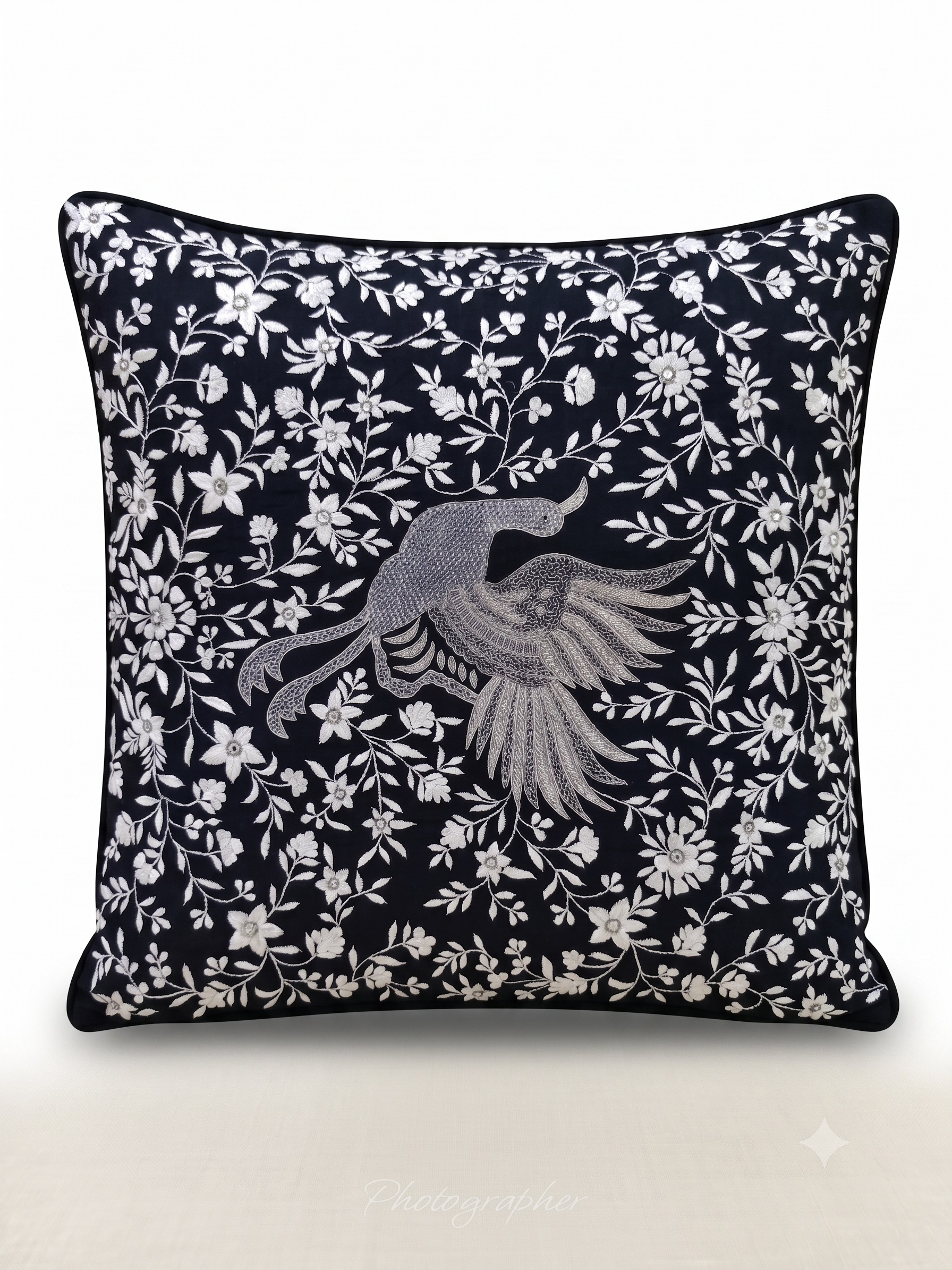 Azura Crane Embroidered Cushion | Where calm takes flight