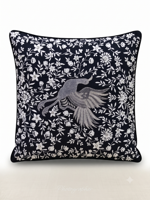 Azura Crane Embroidered Cushion | Where calm takes flight