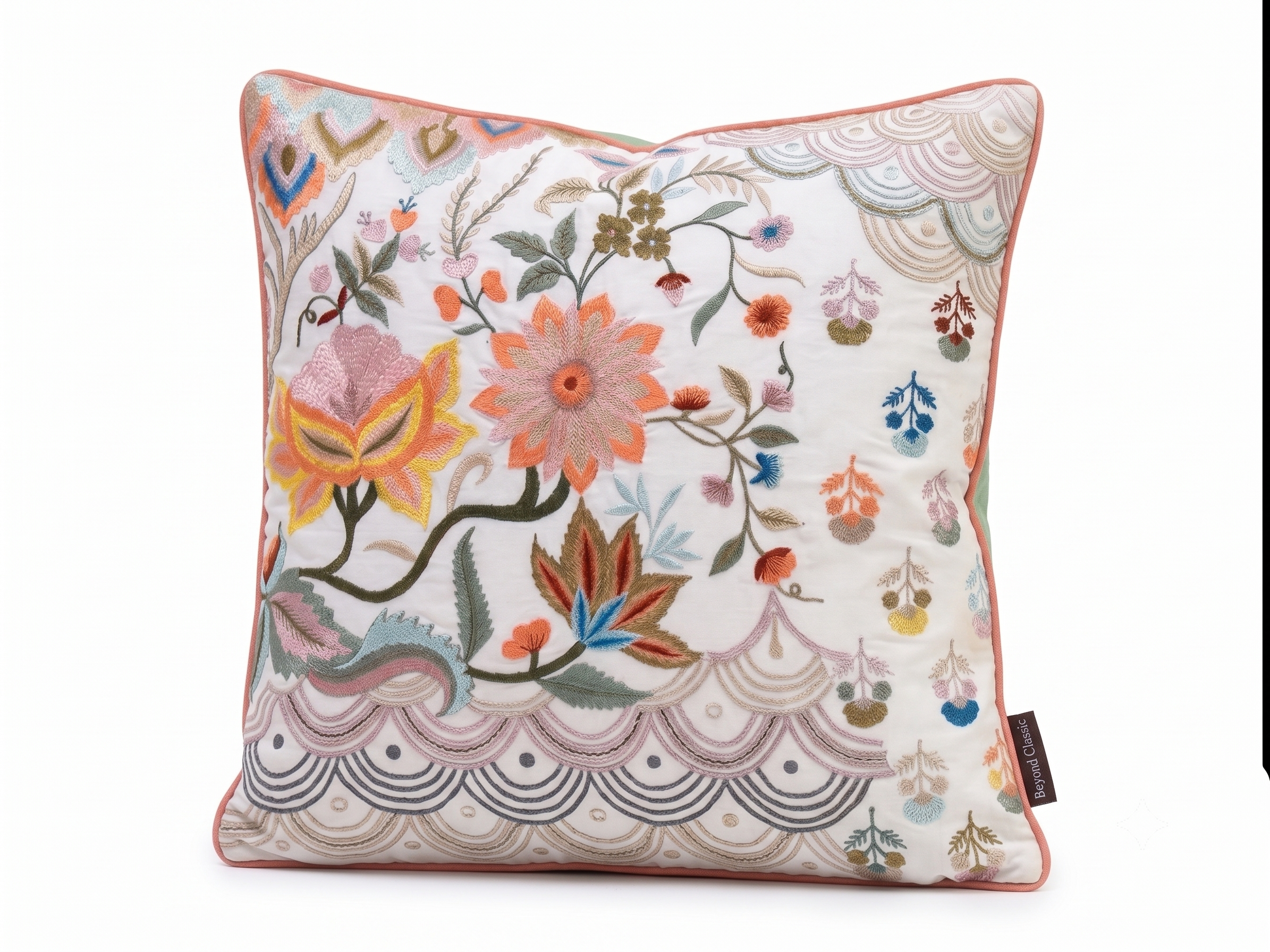 Heritage Bloom Embroidered Cushion