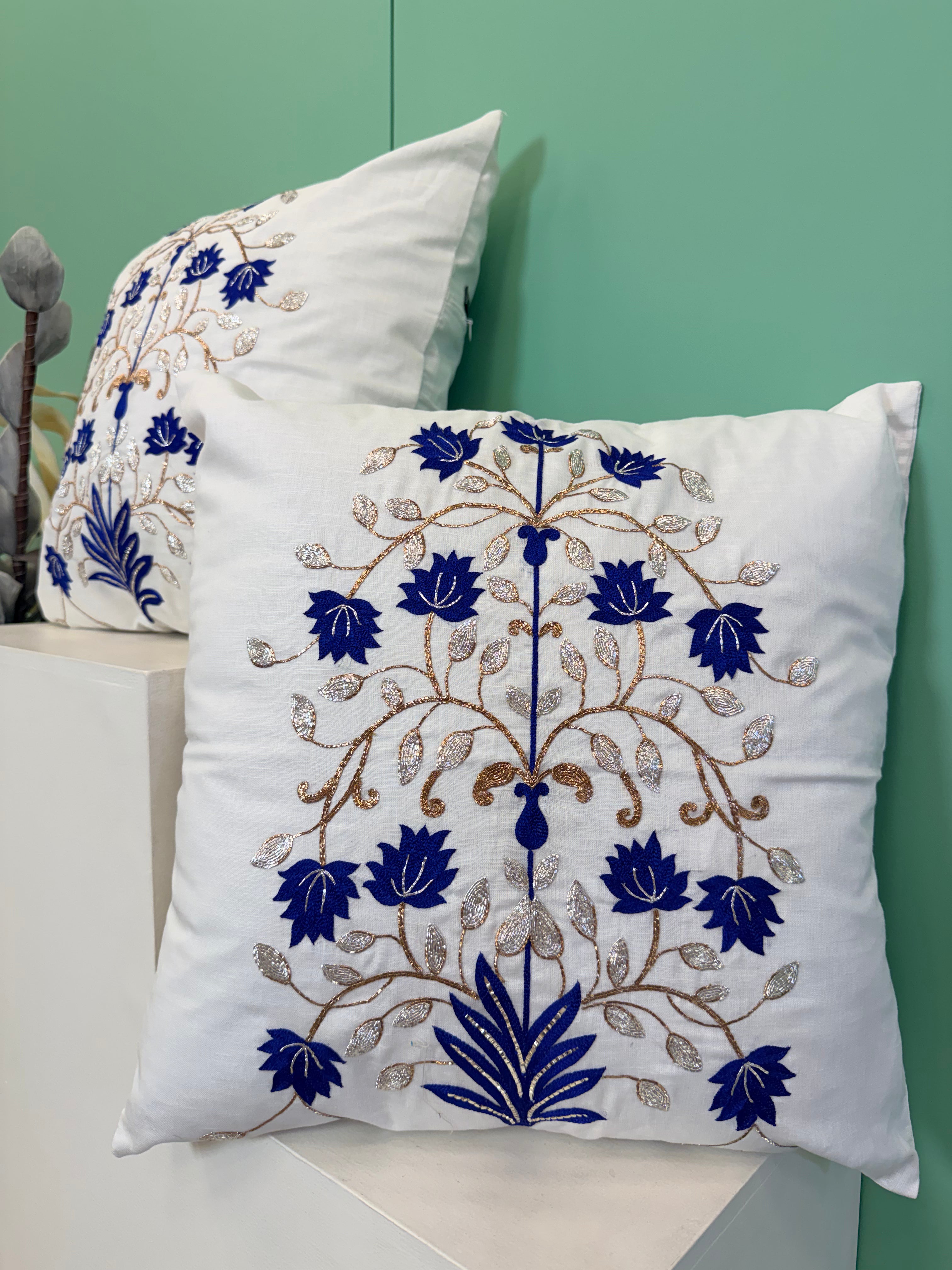 Royal Blue Lotus Cushion