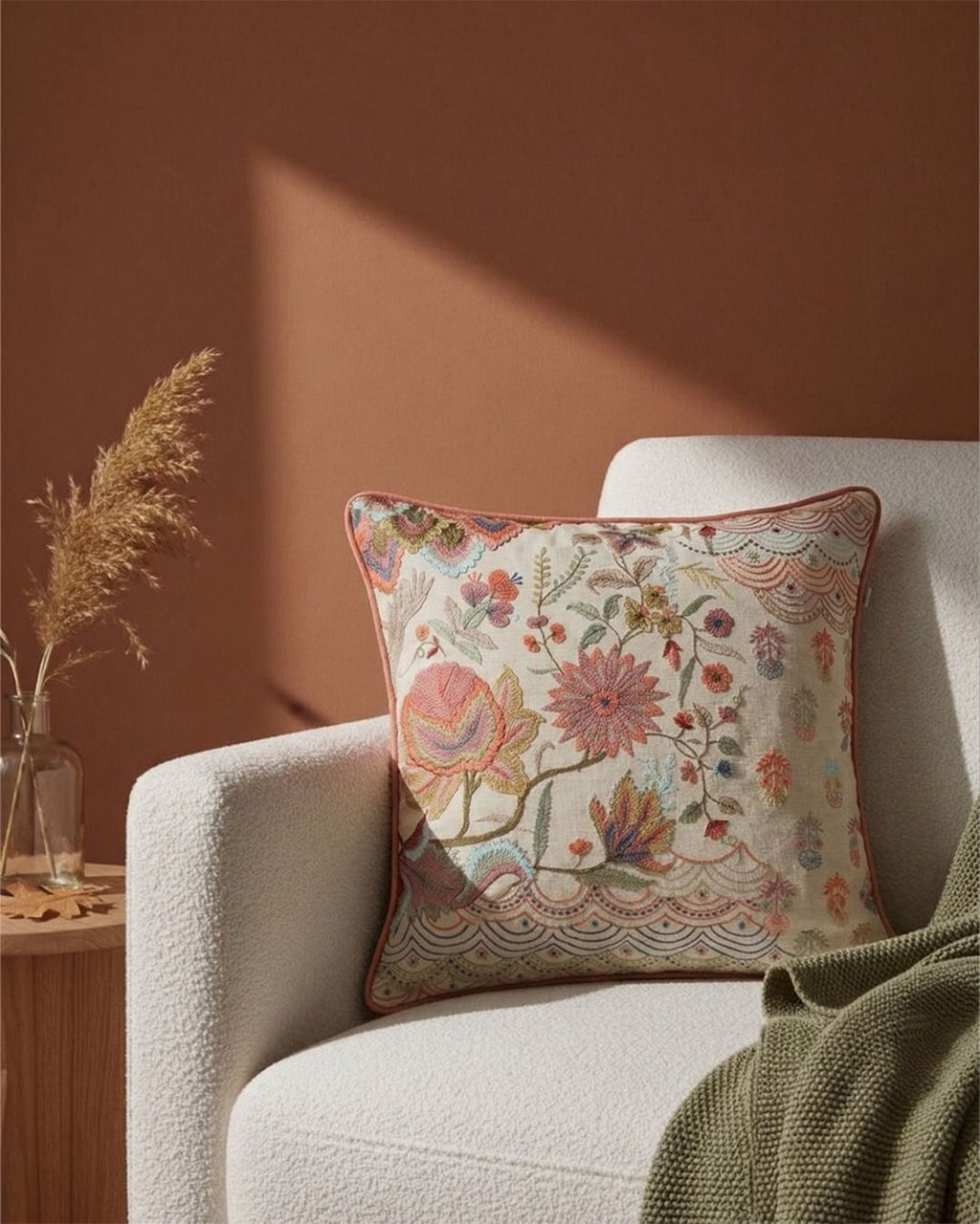 Heritage Bloom Embroidered Cushion
