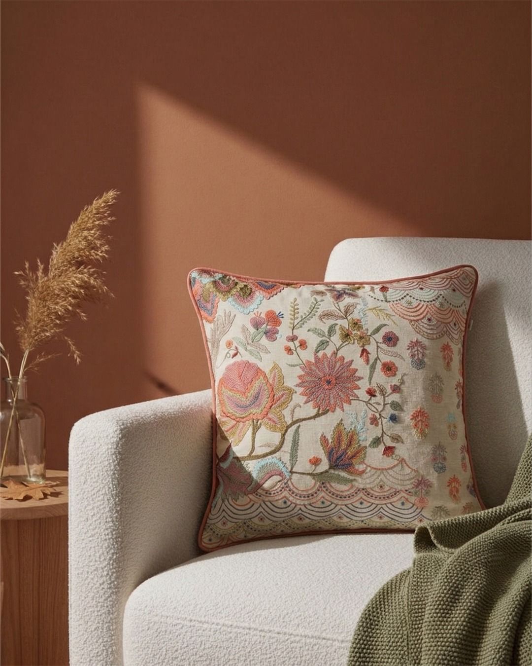 Heritage Bloom Embroidered Cushion