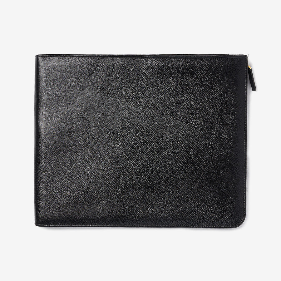 Black leather artisan folio pouch 37cm x 30cm