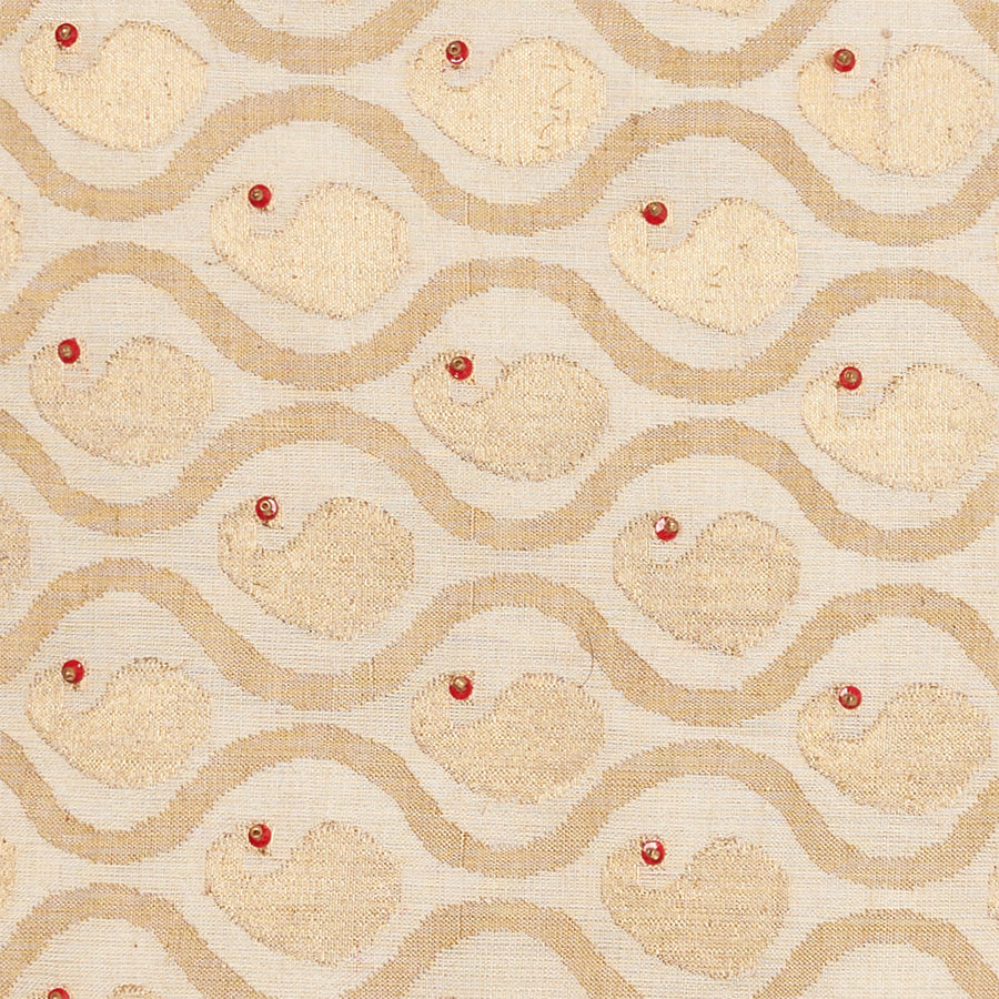 Gold weave mango - cream silk luxury cushion with beads