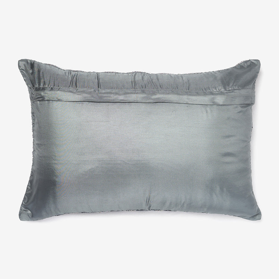 Grey silk beaded luxury cushion