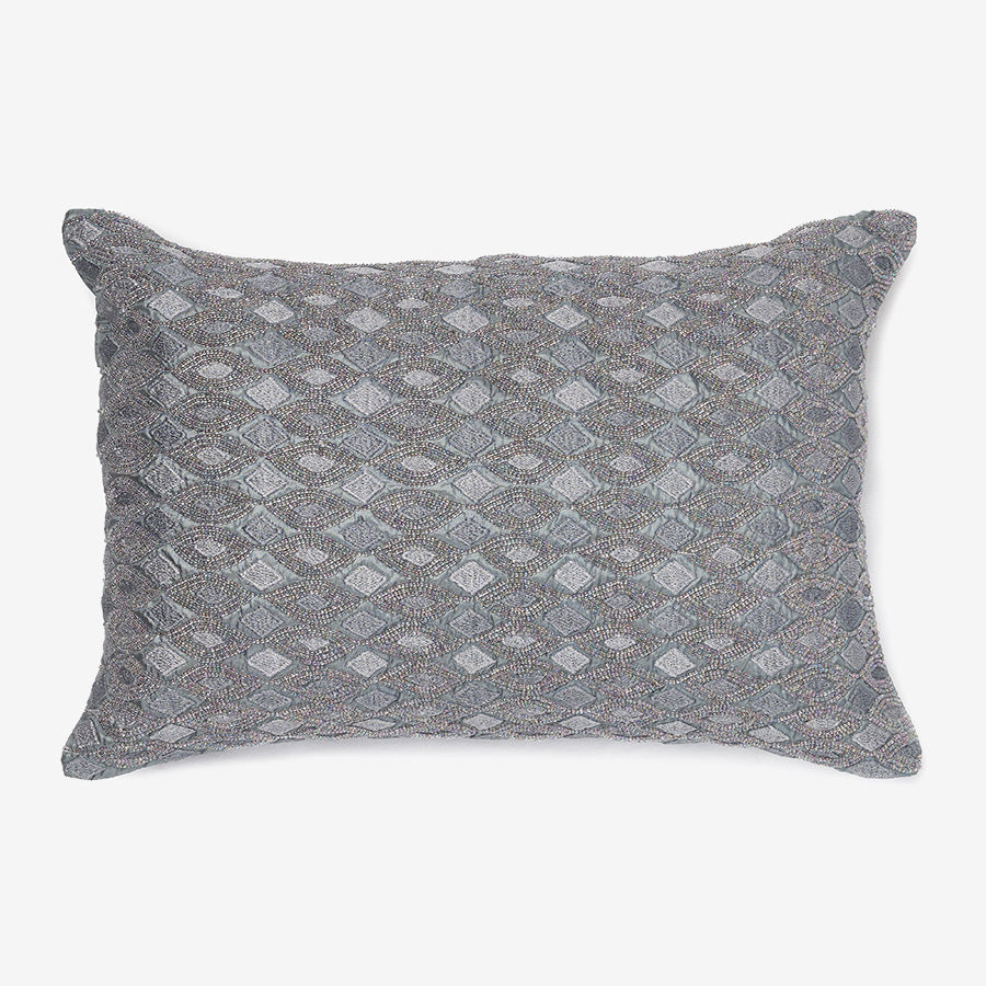 Grey silk beaded luxury cushion
