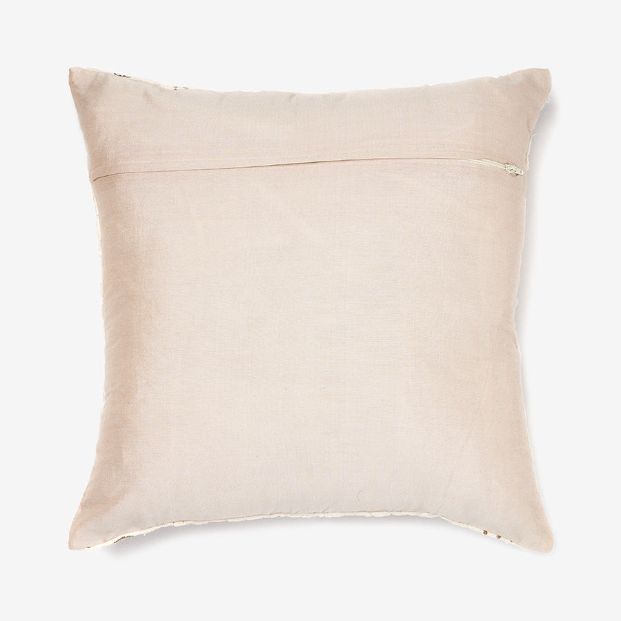 Ivory luxury cushion with floral threadwork & golden sequins