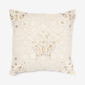 Ivory luxury cushion with floral threadwork & golden sequins