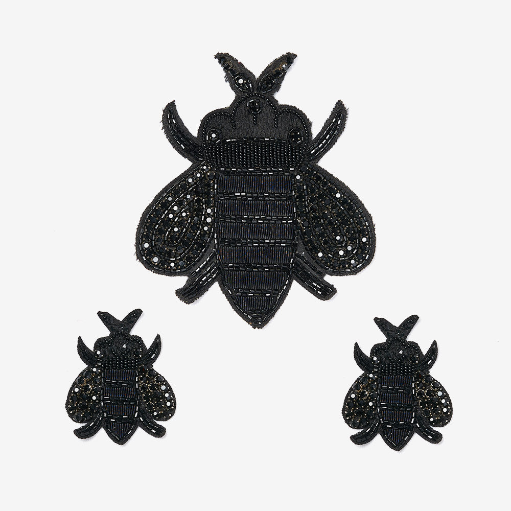 Set of three bees embroidered patch