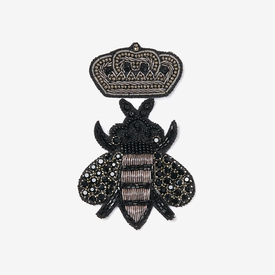 Small bee with crown embroidered patch