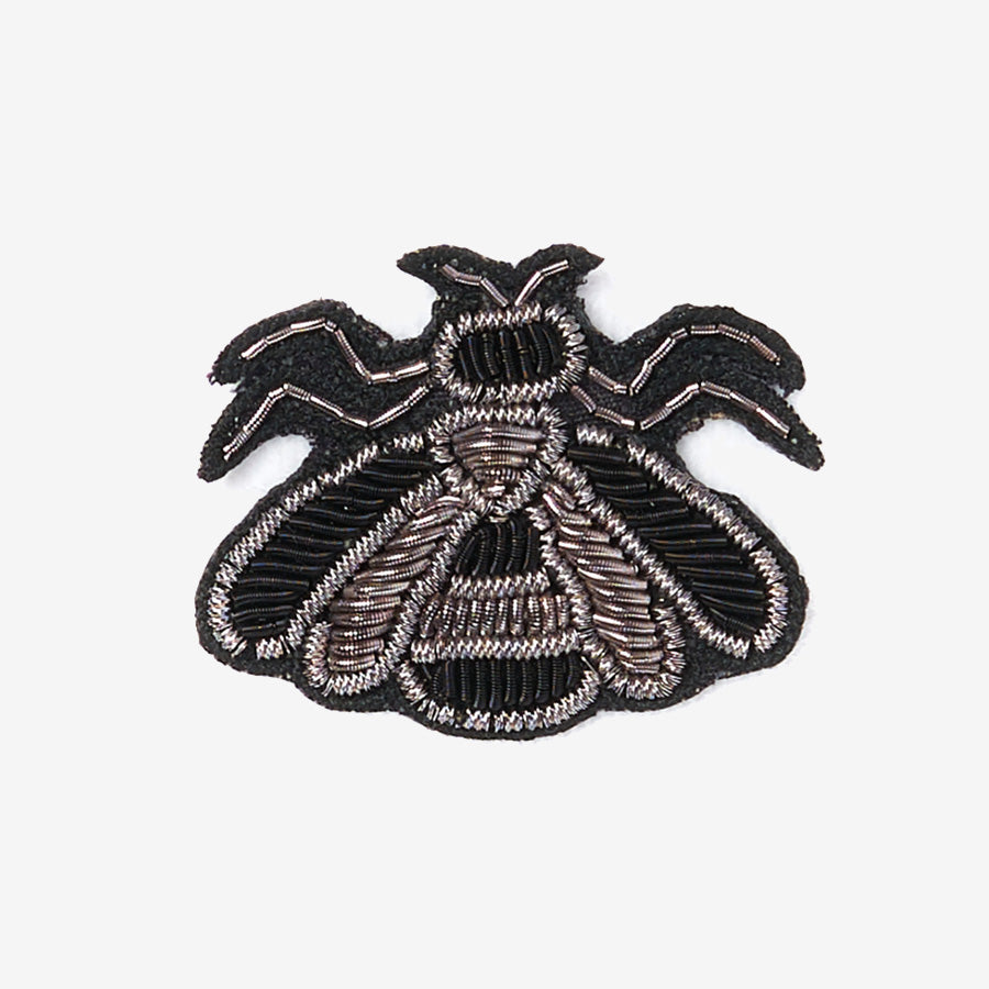 Silver/ black bee embroidered patch