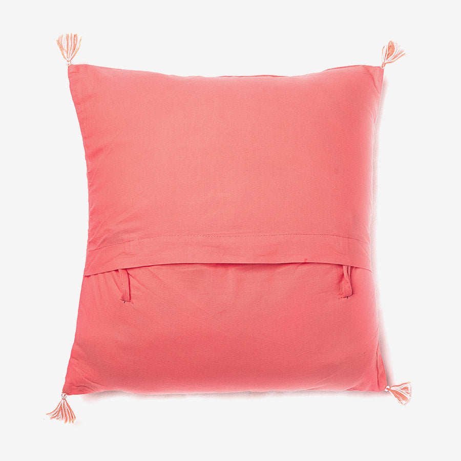 Coral palm tree - salmon luxury cushion cover with tassels