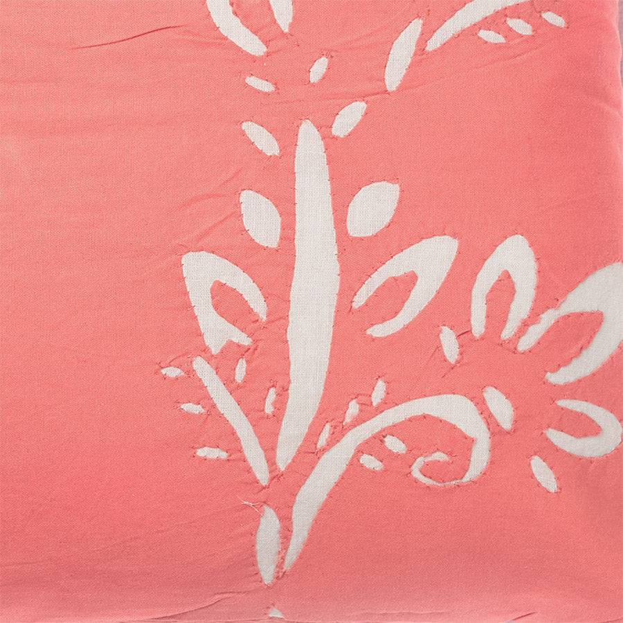 Coral palm tree - salmon luxury cushion cover with tassels