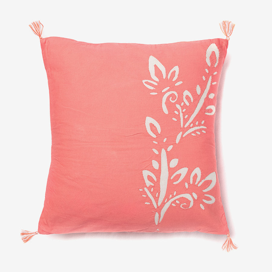 Coral palm tree - salmon luxury cushion cover with tassels