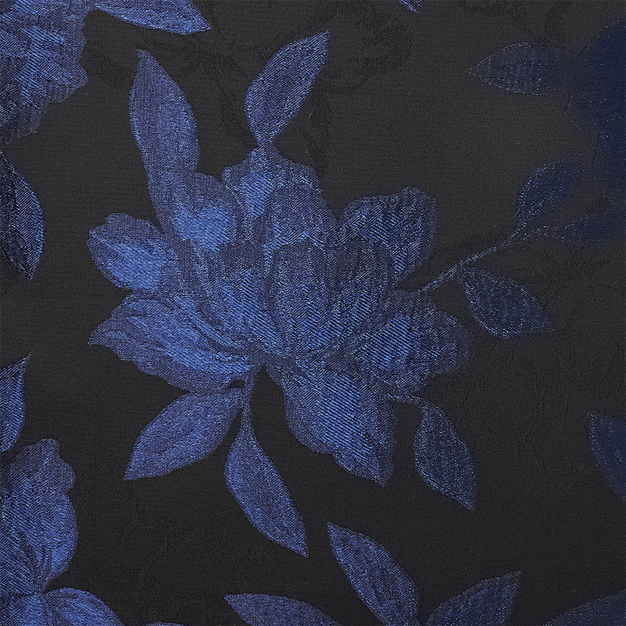 Black silk luxury cushion with blue flower pattern