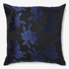 Black silk luxury cushion with blue flower pattern