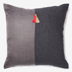 Grey and black silk and linen luxury cushion with a tassel