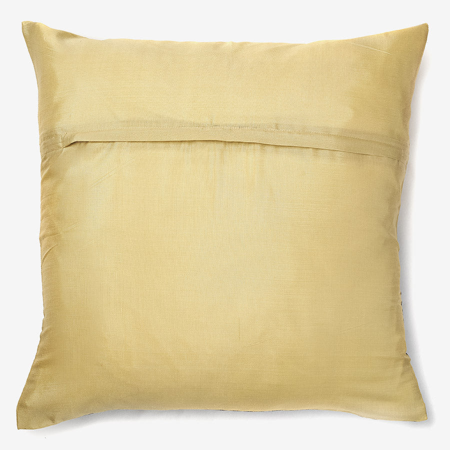 Grey & gold silk luxury cushion with brocade motifs & sequins