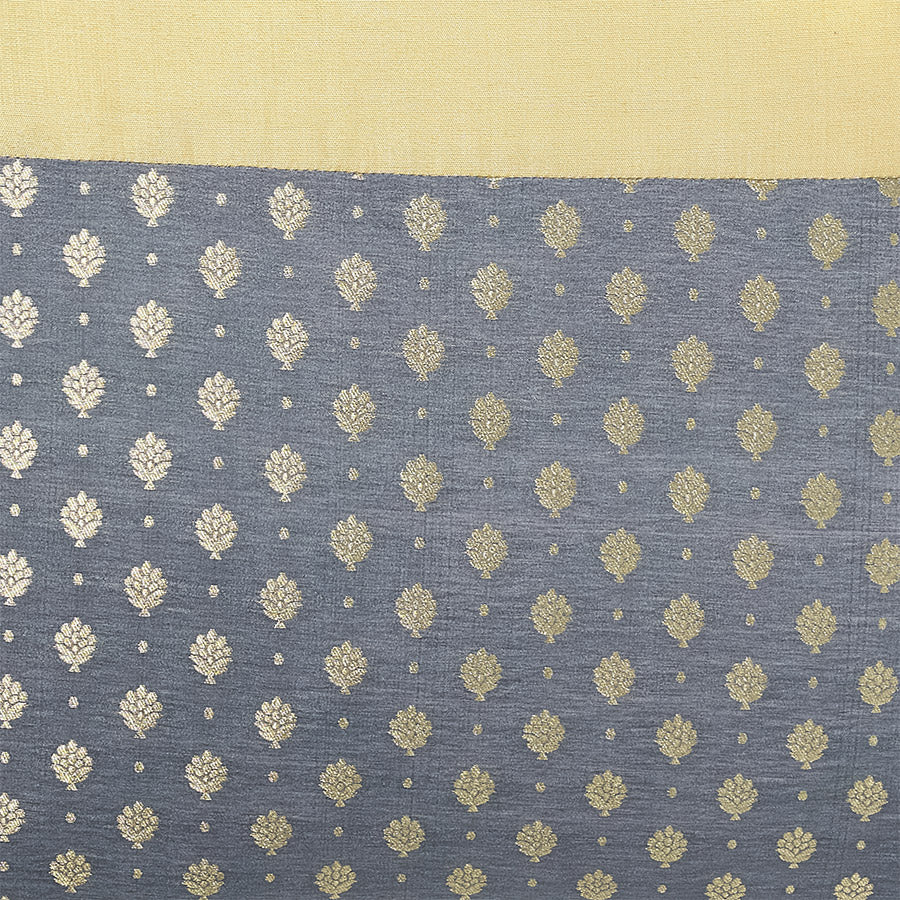 Grey & gold silk luxury cushion with brocade motifs & sequins