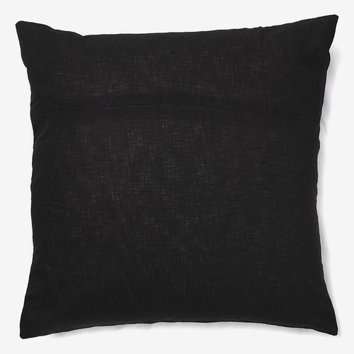 back of a Black linen luxury cushion with grey stones & gold orange tassels