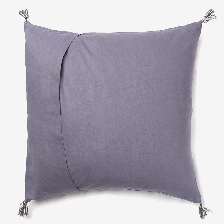 Grey and White Luxury Cotton Cushion Cover with Grey Tassels