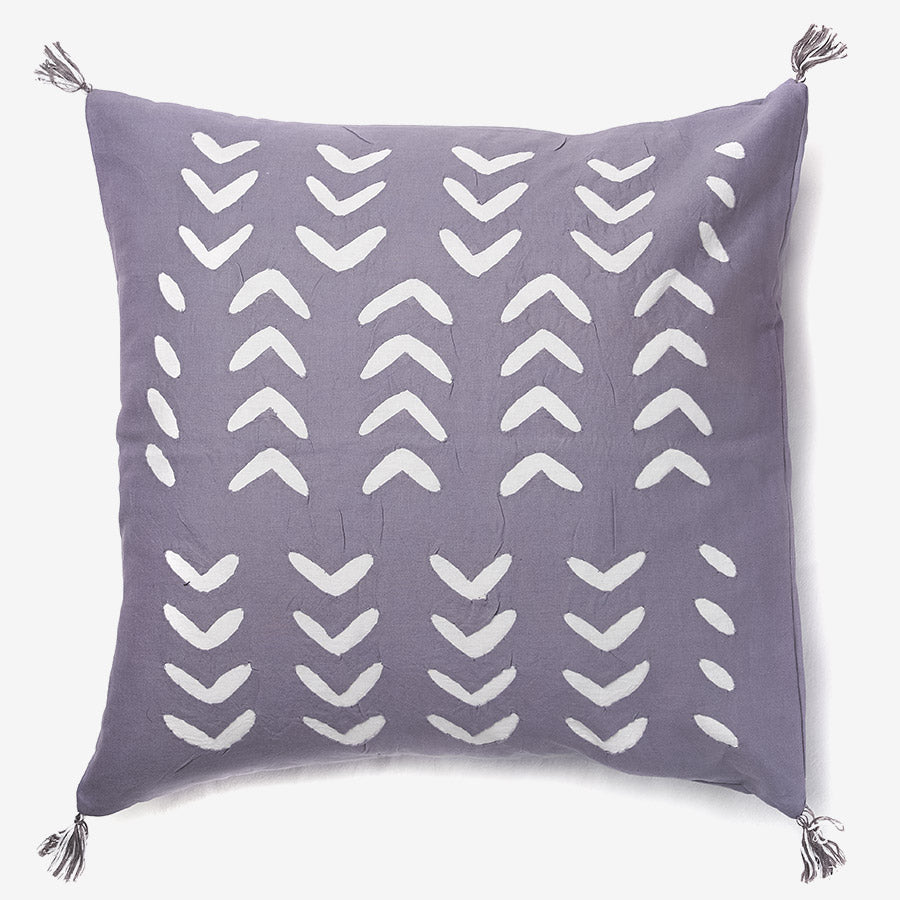 Grey and White Luxury Cotton Cushion Cover with Grey Tassels